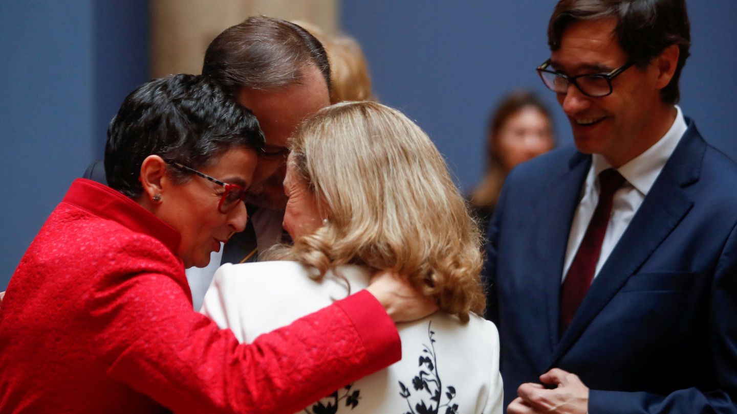 Los ministros Arancha González Laya, José Luis Ábalos, Nadia Calviño y Salvador Illa, este 13 de enero. (Reuters)