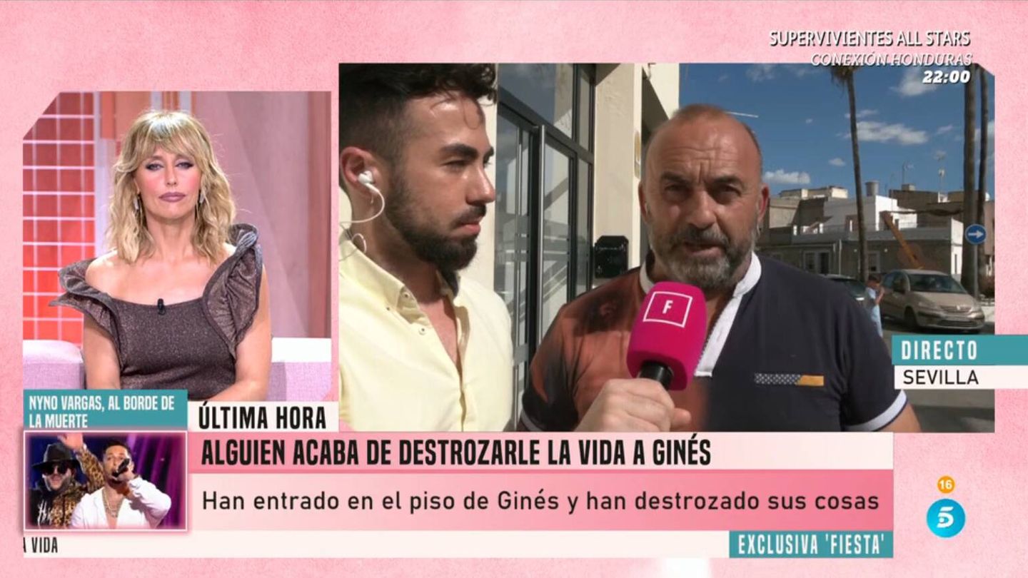 Emma García, entrevista a Ginés Corregüela en 'Fiesta'. (Mediaset)