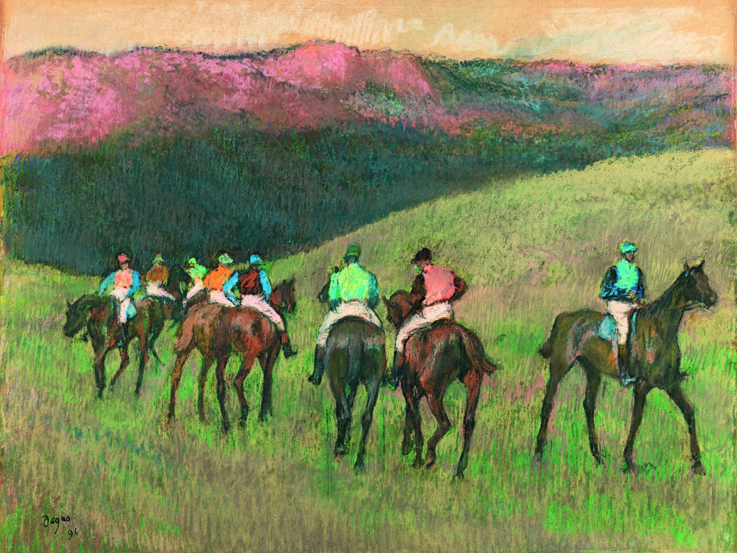 'Caballos de carreras en un paisaje'. (Edgar Degas, 1894)