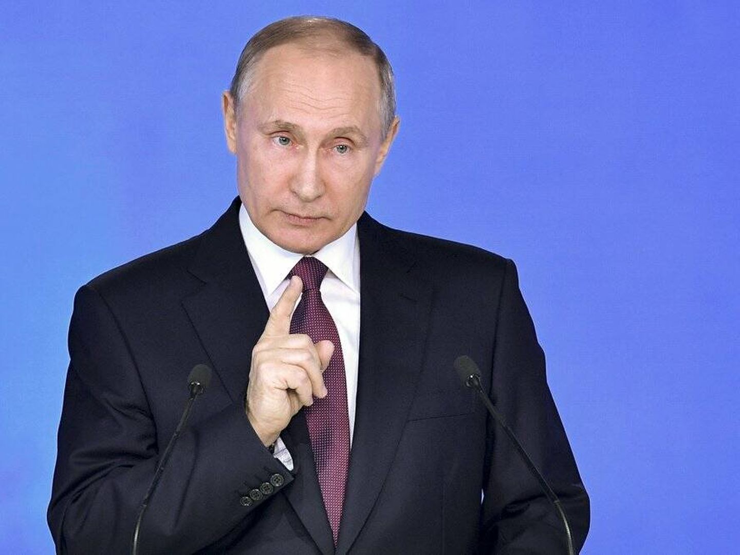 Putin durante su discurso presentando sus seis 'armas del fin del mundo'