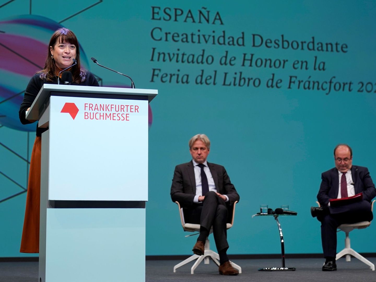 Gálvez, en la presentación de España como país invitado en la Fería del Libro de Fráncfort 2022 (EFE) 