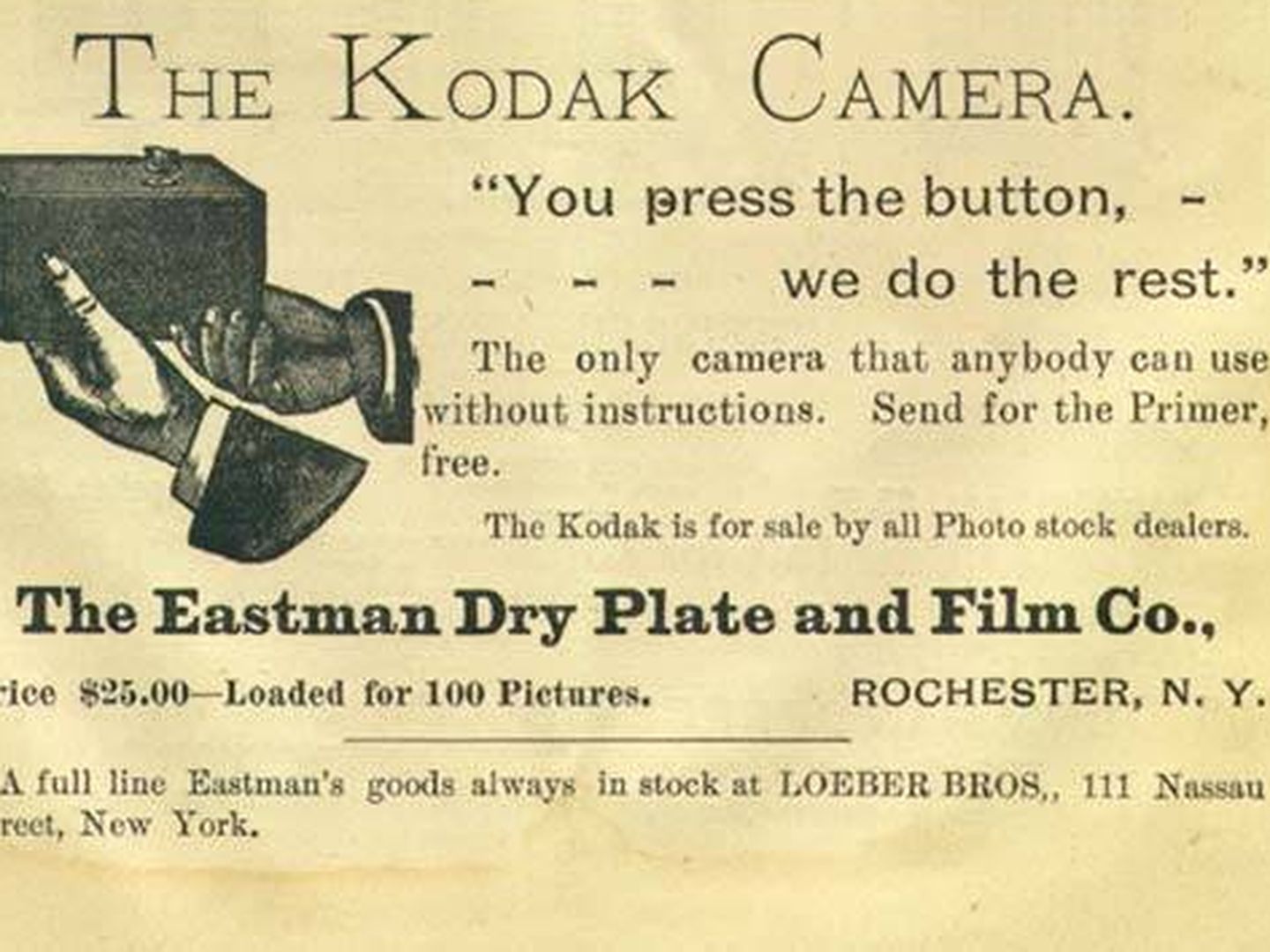 Uno de los anuncios de la casa Kodak de 1889 (Wikimedia)