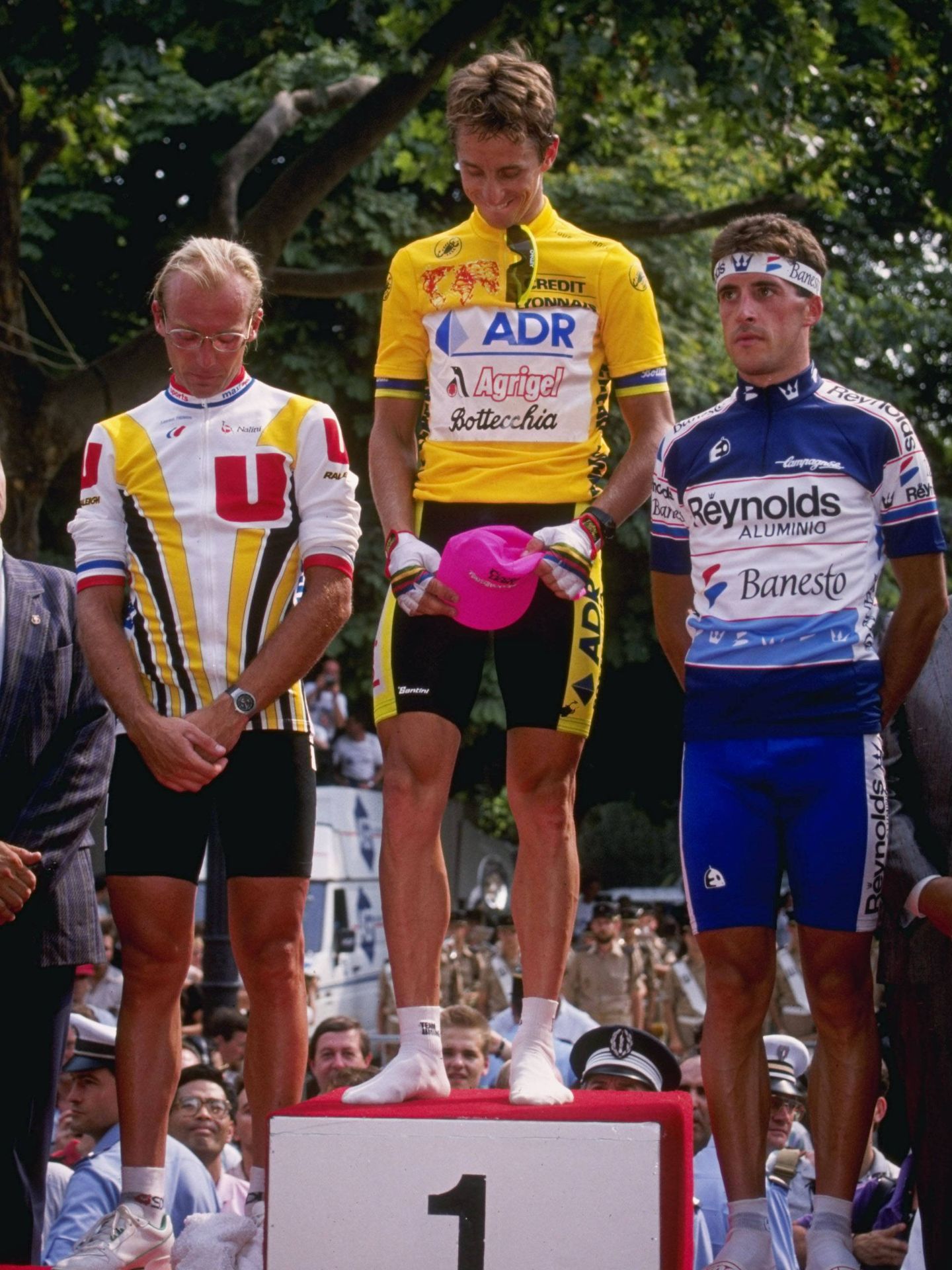  Perico, en el Tour 89 junto a otras dos leyendas: Greg LeMond y Laurent Fignon. (Getty)