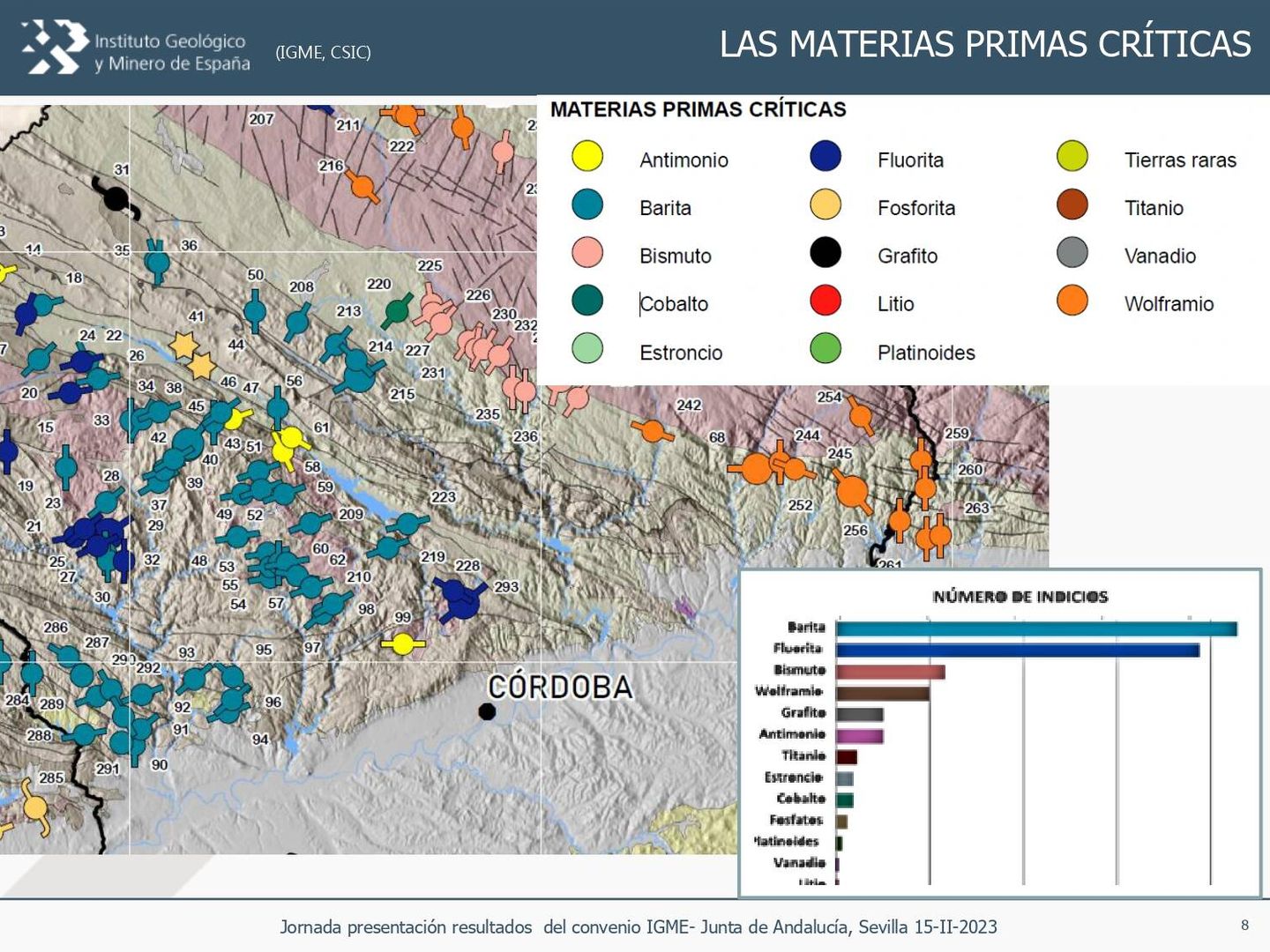 Imagen del mapa de minerales críticos en la provincia de Córdoba.