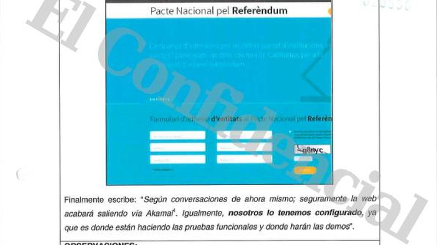 El informe de la Guardia Civil revela que T-Systems colaboró en el desarrollo del registro de catalanes en el exterior, en la propia web del 1-O y en la página oficial del Pacto Nacional por el Referéndum, en la imagen superior, que fue hecha pública en enero de 2017. (Pinche aquí para ver el documento completo)