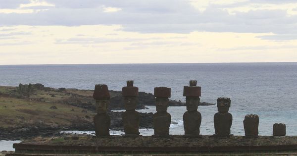 Foto: Vista frontal de varios moais de la Isla de Pascua. (EFE)