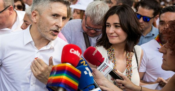 Foto: Los ministros del Interior y Sanidad, Fernando Grande-Marlaska y Carmen Montón, este 7 de julio en la manifestación en Madrid del Orgullo LGTB. (EFE)