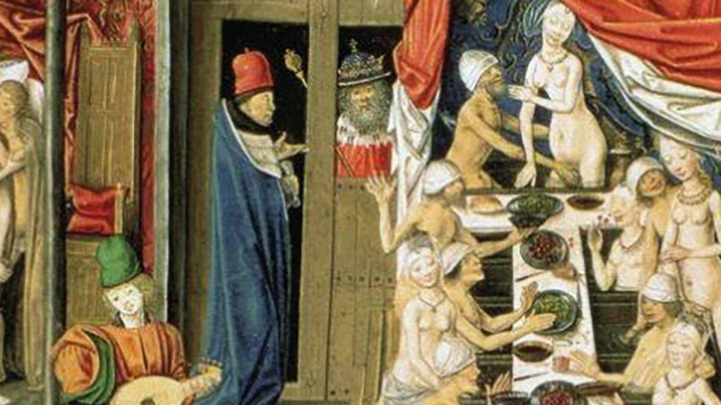 Dibujo medieval incluido en el libro de unos baños europeos.