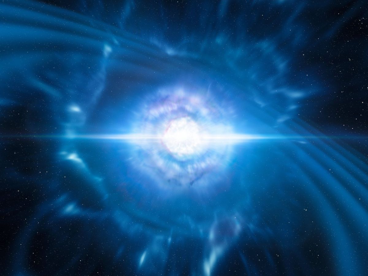 Foto: Imagen virtual que muestra la colisión de dos estrellas de neutrones. Foto:EFE