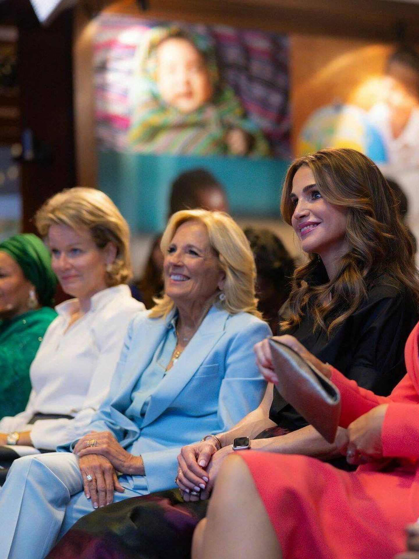 Matilde de Bélgica, Jill Biden y Rania de Jordania en el 78º aniversario de la Organización de las Naciones Unidas. (Instagram/@queenrania)