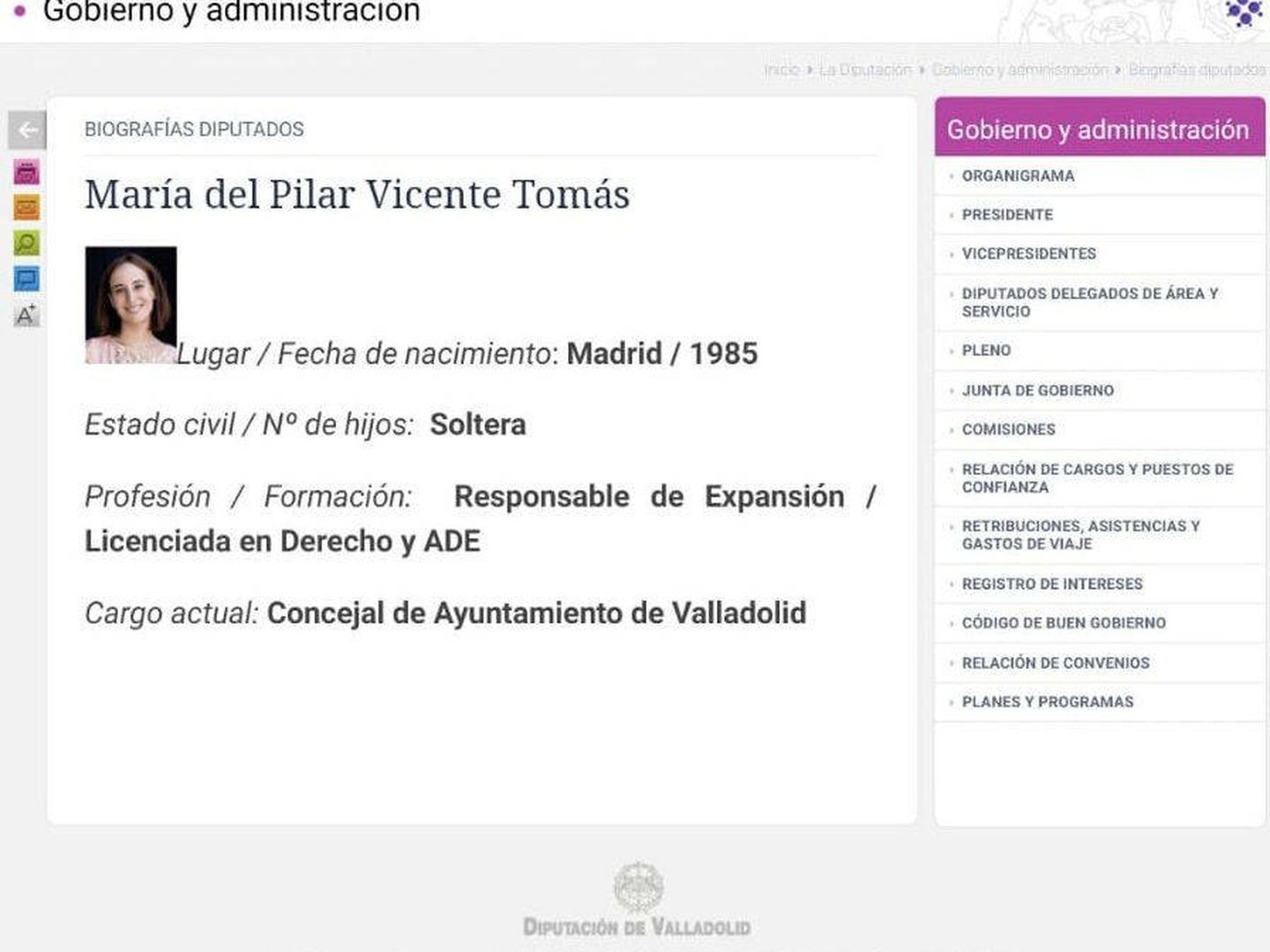 Captura de pantalla de la página web de la Diputación de Valladolid.