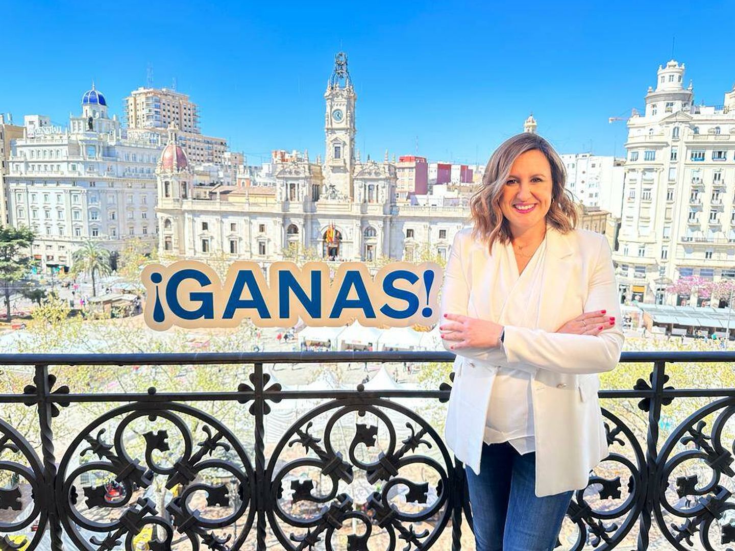 María José Catalá, con el lema de campaña del PP en Valencia, ¡Ganas!