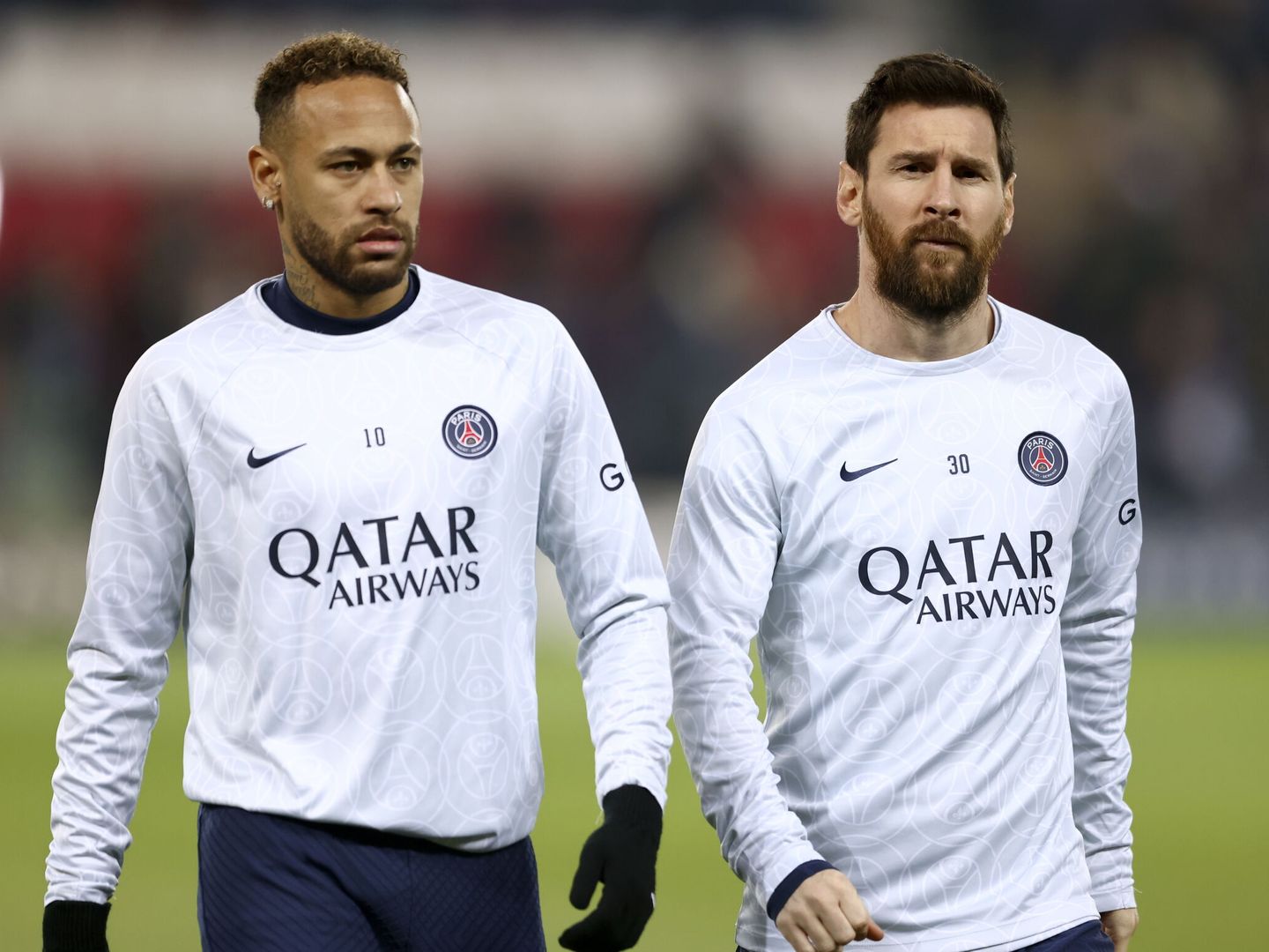 Neymar y Lionel Messi, en el partido de UEFA Champions League entre Paris Saint-Germain y Bayern Munich. (EFE/EPA/Mohammed Badra)