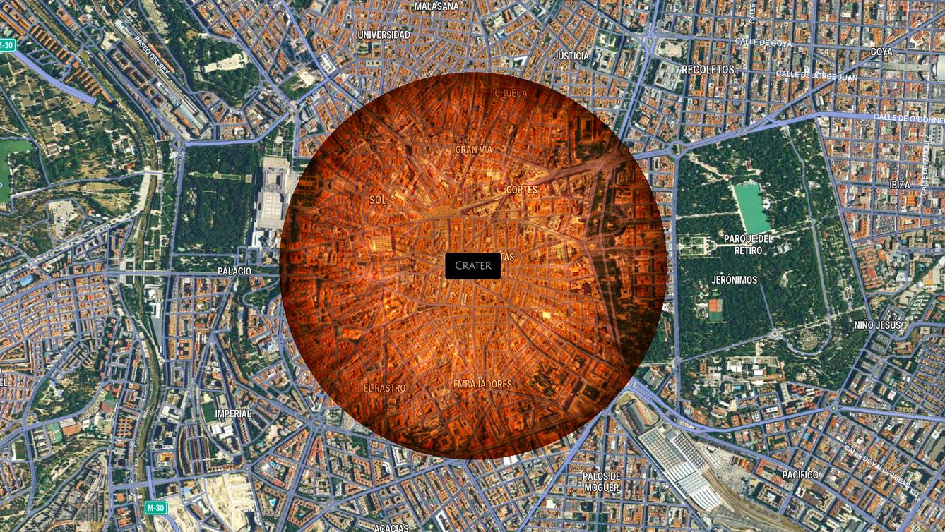 Del cielo a Madrid y de Madrid al cielo: el cráter producido por un asteroide de hierro de 100 metros de diámetro.
