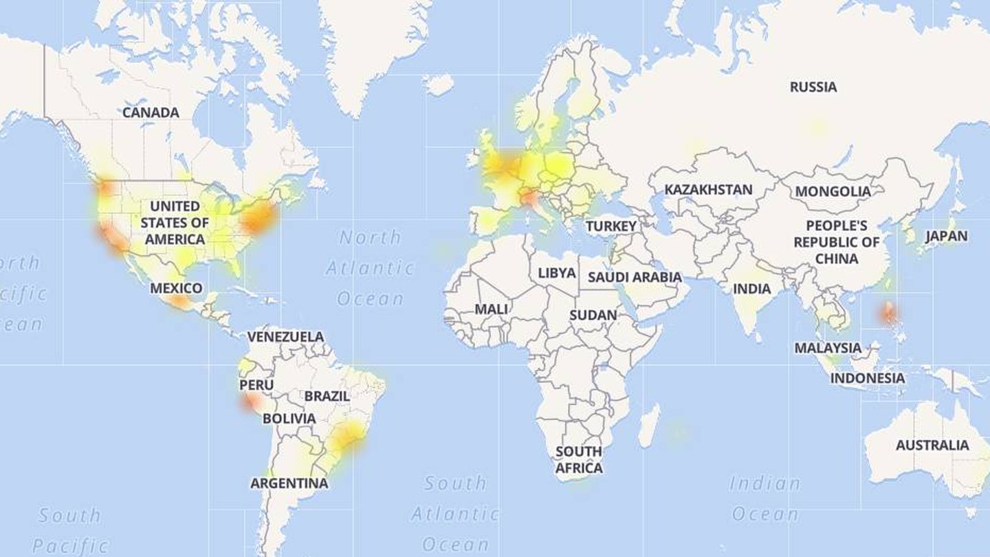  Mapa de downdetector sobre las incidencias recibidas por la caída de Facebook