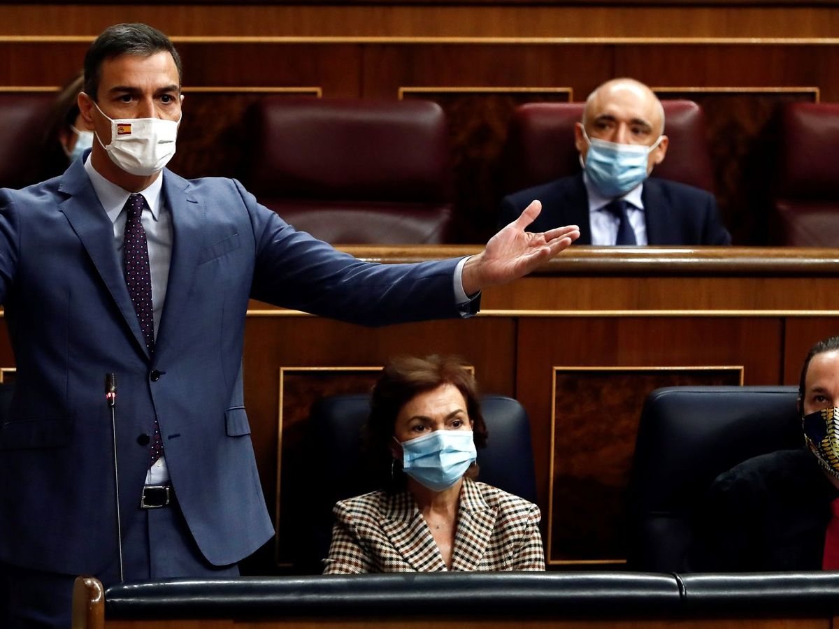Foto: El presidente del Gobierno, Pedro Sánchez, durante su intervención en la sesión de control al Ejecutivo en el Congreso. (EFE)
