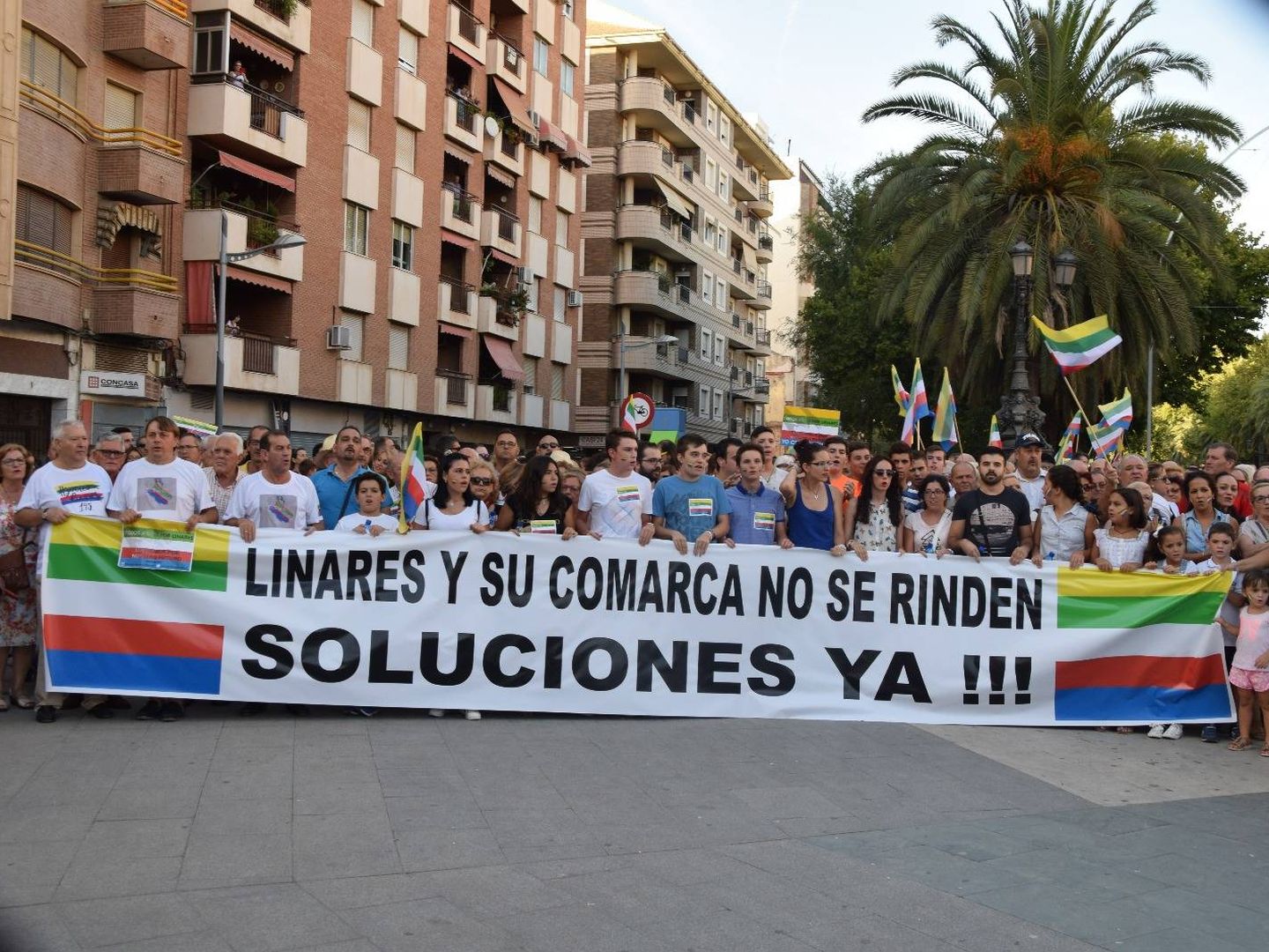 La pancarta que lideró la movilización del 14-S. (Plataforma Todos a una por Linares)