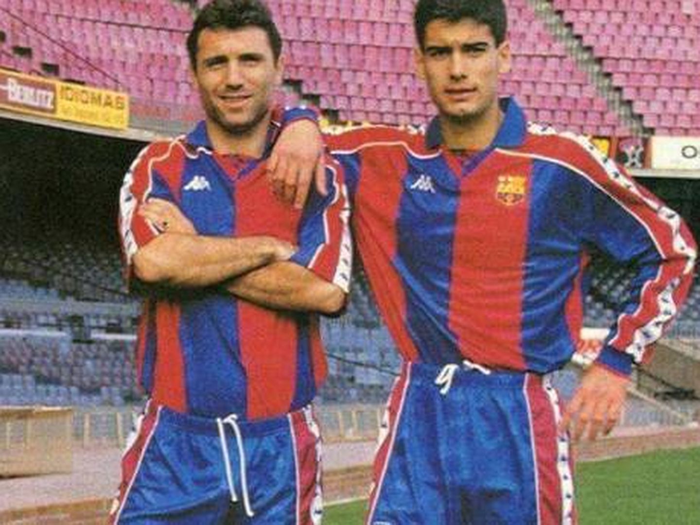 Hristo Stoichkov y Pep Guardiola, durante su época como jugadores del FC Barcelona