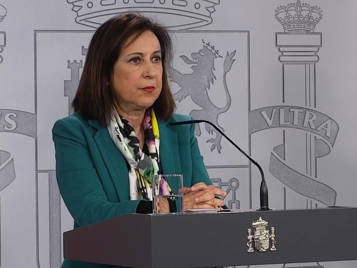 La ministra de Defensa, Margarita Robles, durante una rueda de prensa en Moncloa. (EFE)