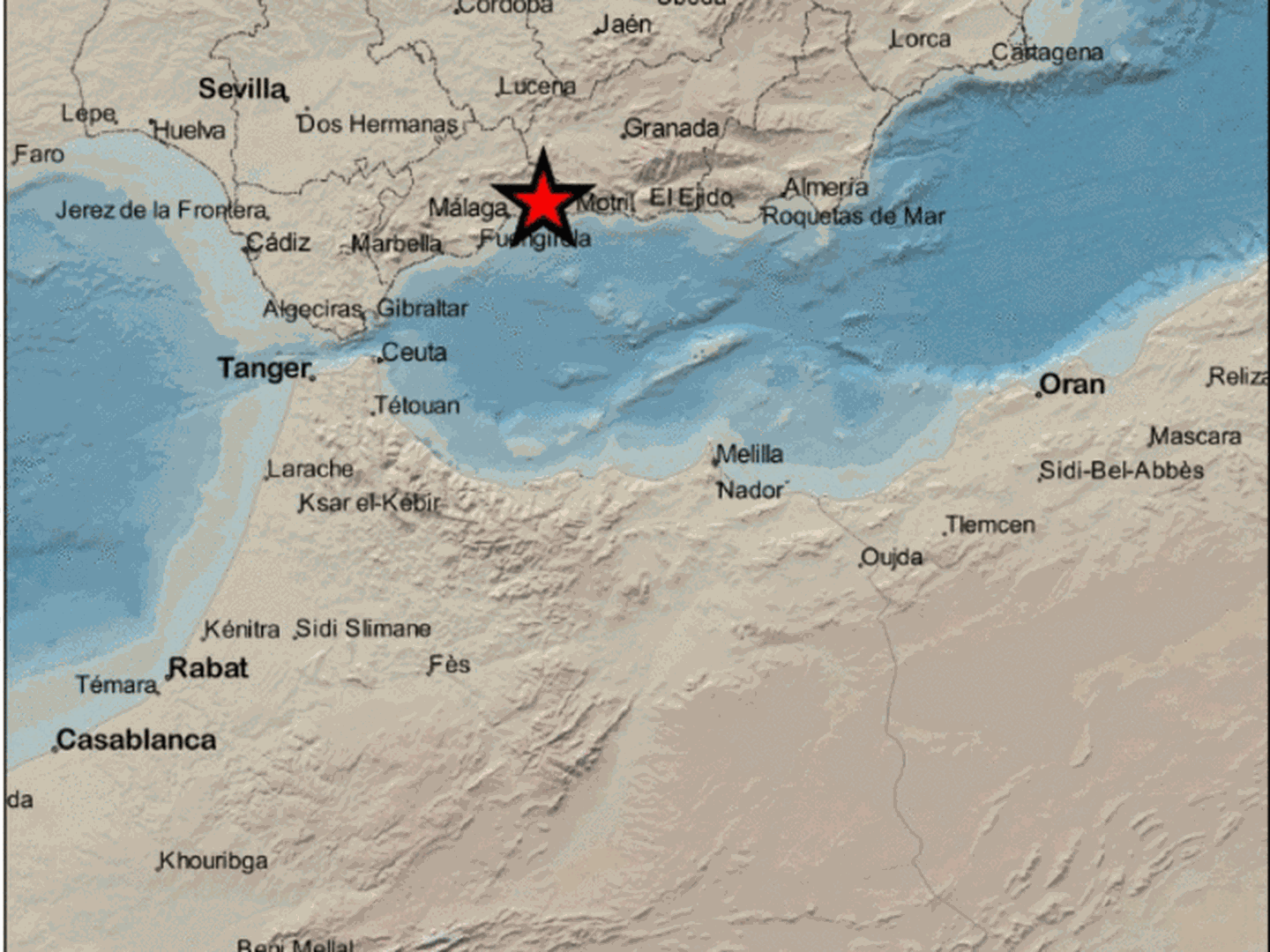 Epicentro del terremoto en las proximidades de Benamocarra. (IGN)