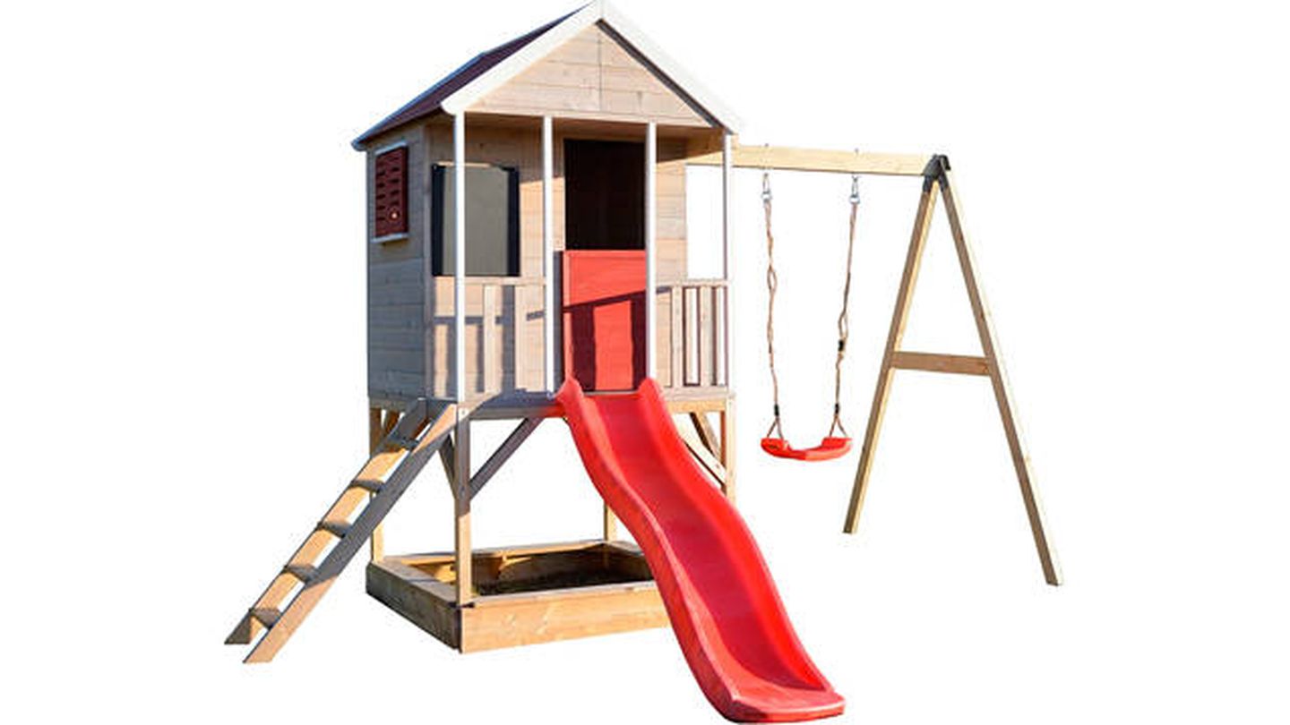Casa de juegos infantil de madera con columpio Wendi Toys