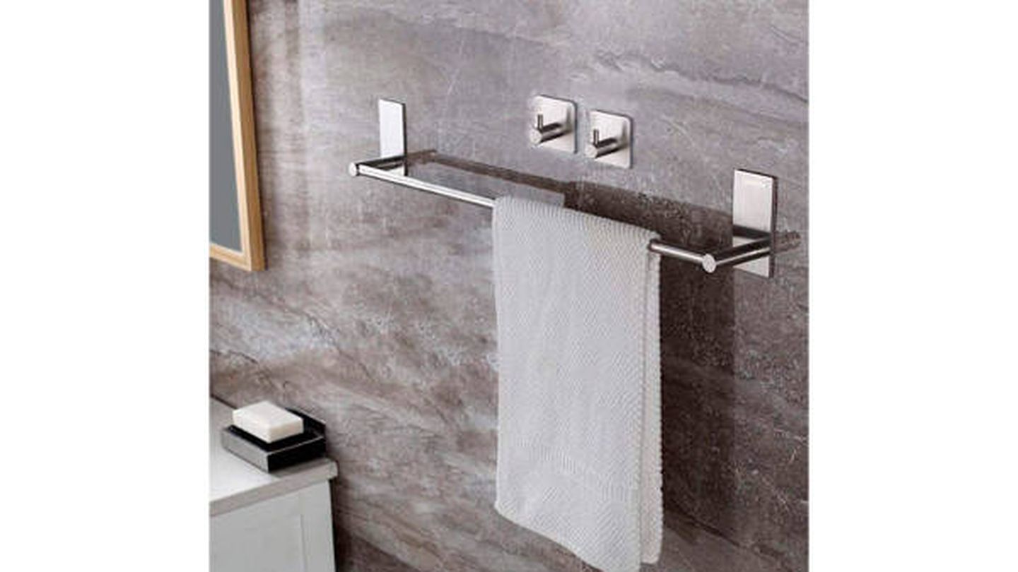 Colgador de toallas de aluminio y madera para baño, toallero
