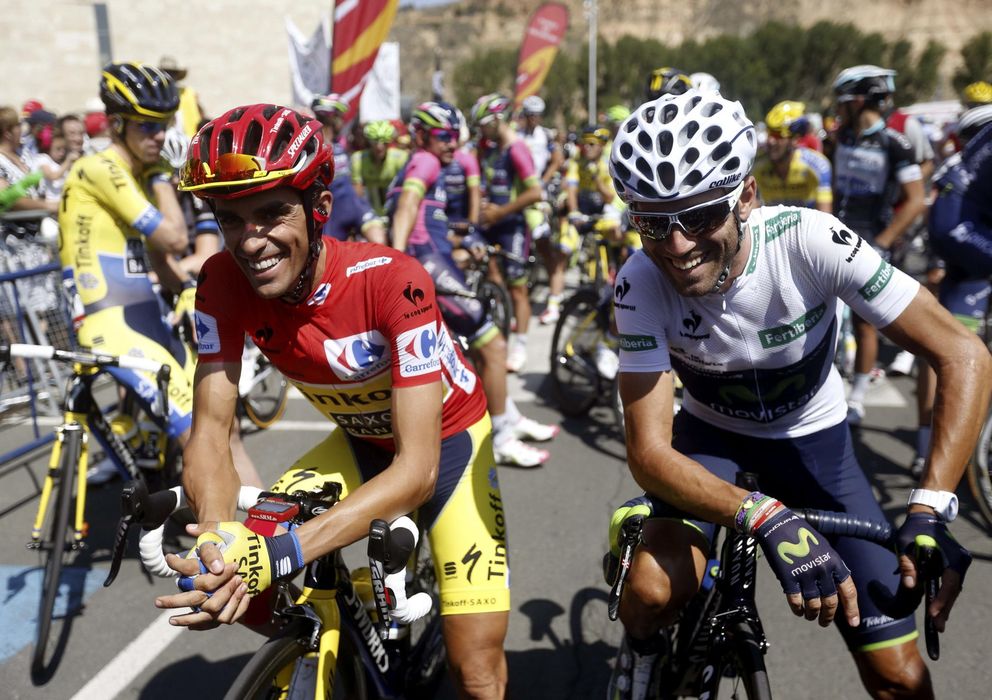 Foto: Contador y Valverde sonrientes durante la última edición de la Vuelta a España. 