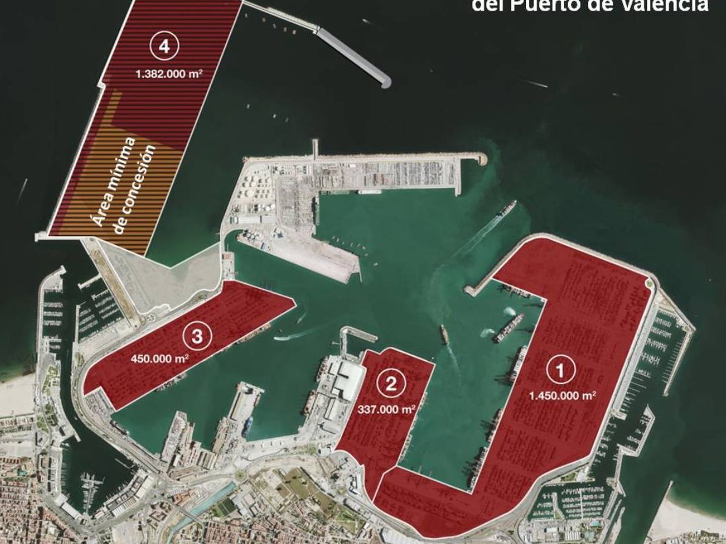 A la izquierda, el proyecto de nueva terminal (4) del puerto de Valencia.