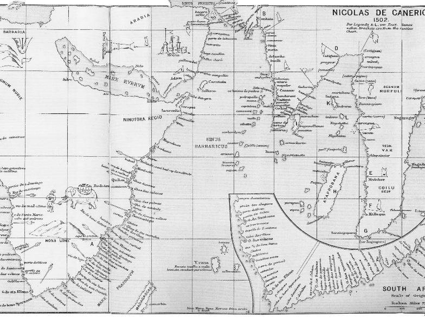 Mapa del océano Índico tal y como lo concebían los portugueses.