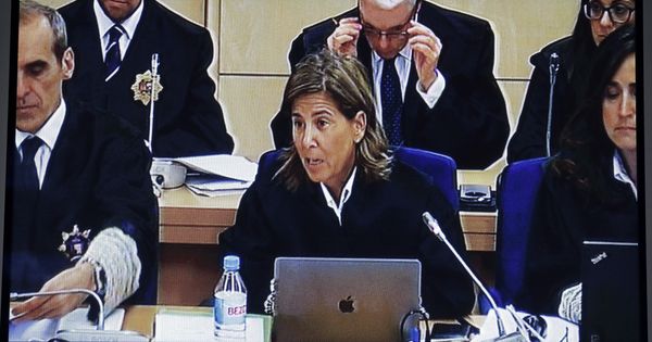 Foto:  Imagen del monitor de la sala de prensa de la Audiencia Nacional de San Fernando de Henares de la fiscal Concepción Sabadell. (EFE)