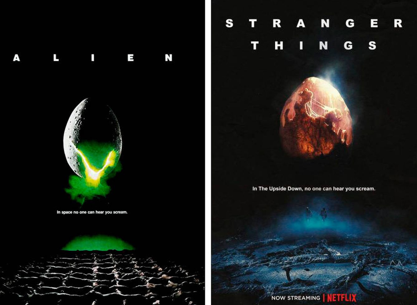 El mítico poster de la película de Ridley Scott y su versión 'Stranger Things'