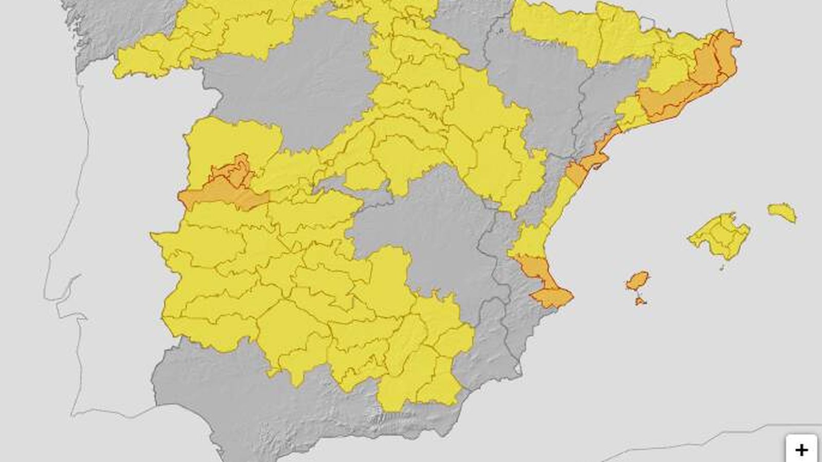 La AEMET activa avisos por lluvias torrenciales de hasta 100 mm y tormentas este sábado 3 de octubre