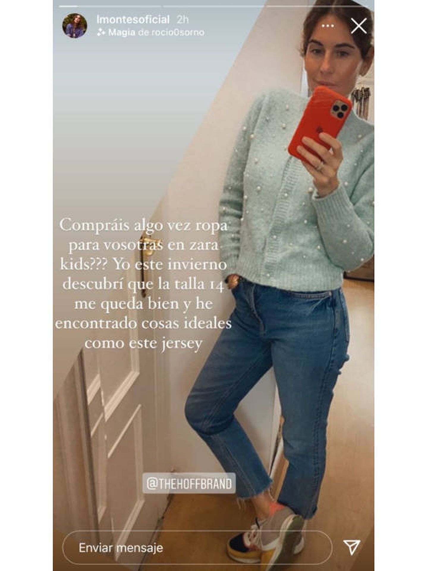 Un storie de Lourdes Montes con la chaqueta de punto de Zara Kids. (Instagram @lmontesoficial)