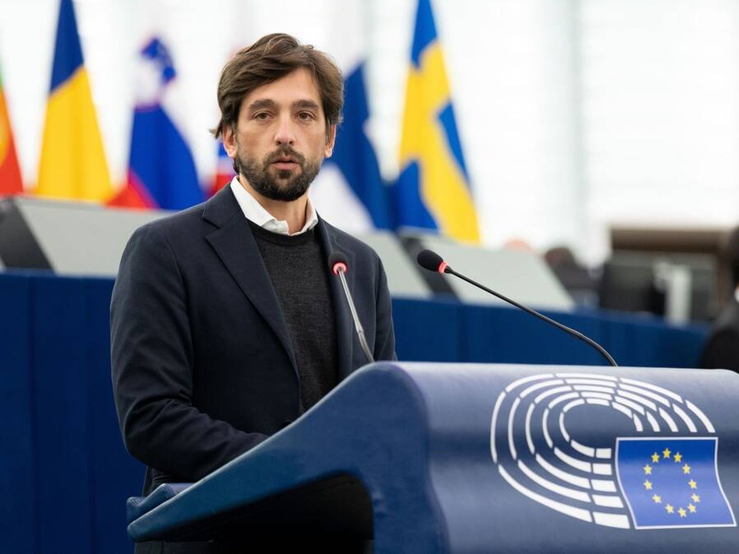 Adrián Vázquez Lázara, eurodiputado de Ciudadanos, durante su intervención. (Parlamento Europeo)