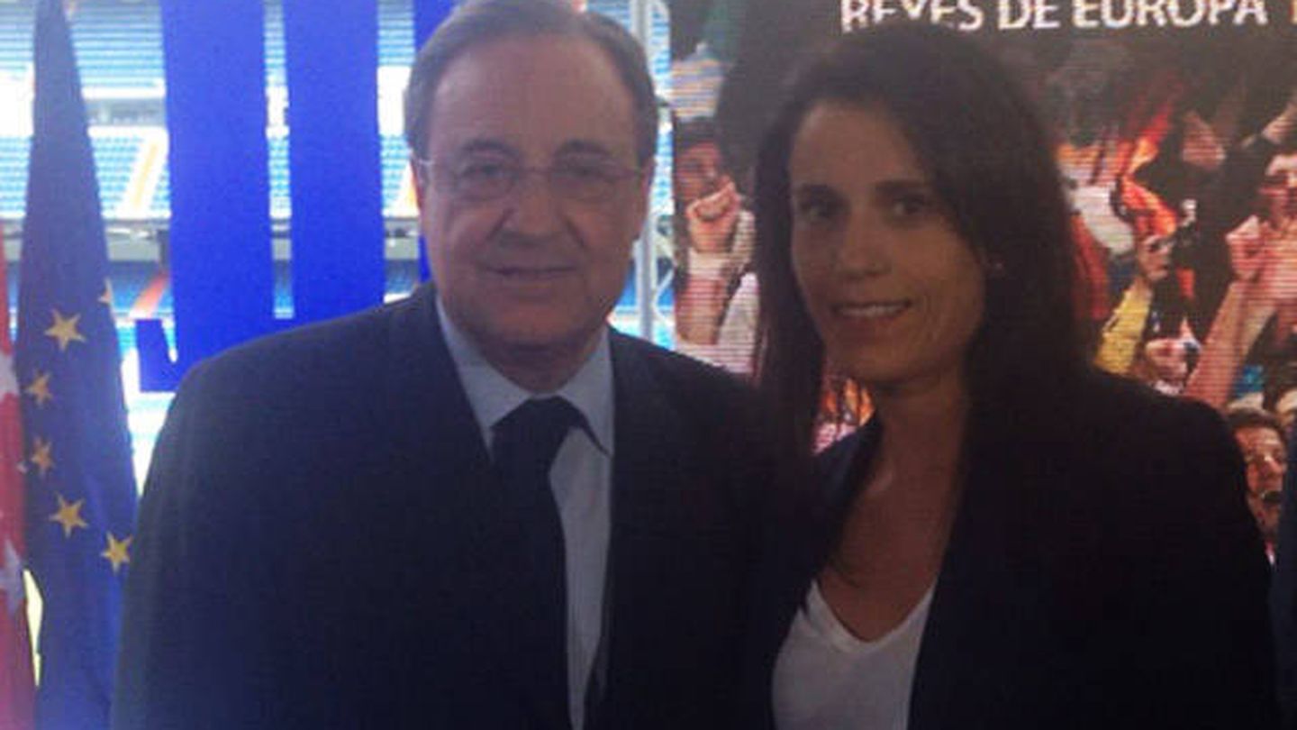 Florentino Pérez, presidente del Real Madrid, junto a Ana Rossell, presidenta del CD Tacón 