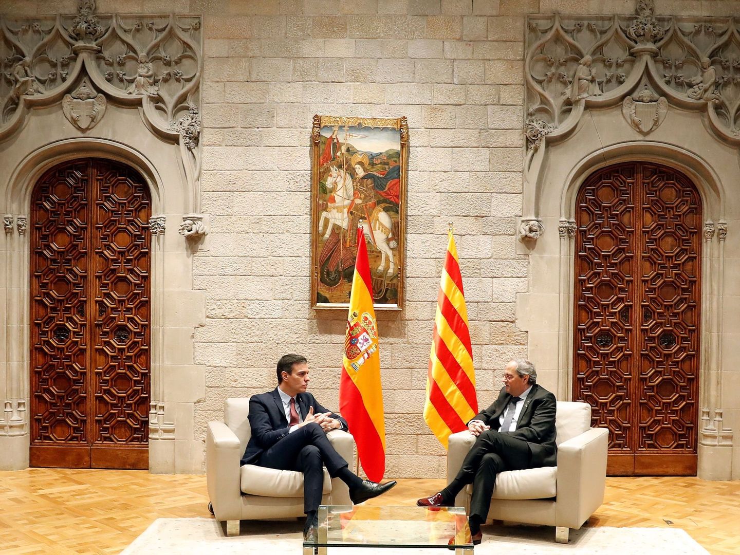 Pedro Sánchez y Quim Torra, durante su encuentro. (EFE)