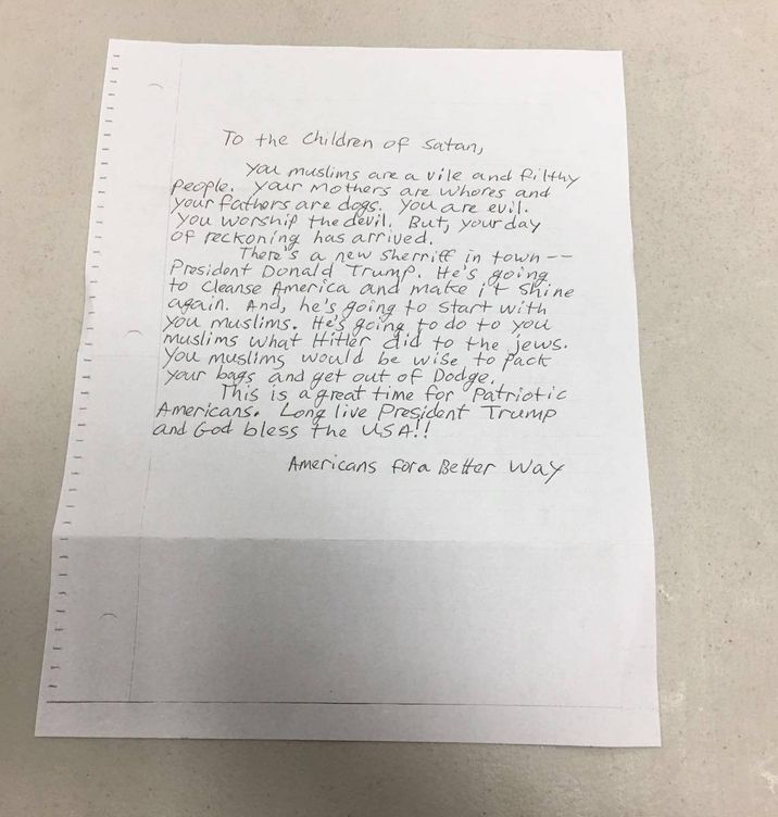 La carta que recibieron varias mezquitas.