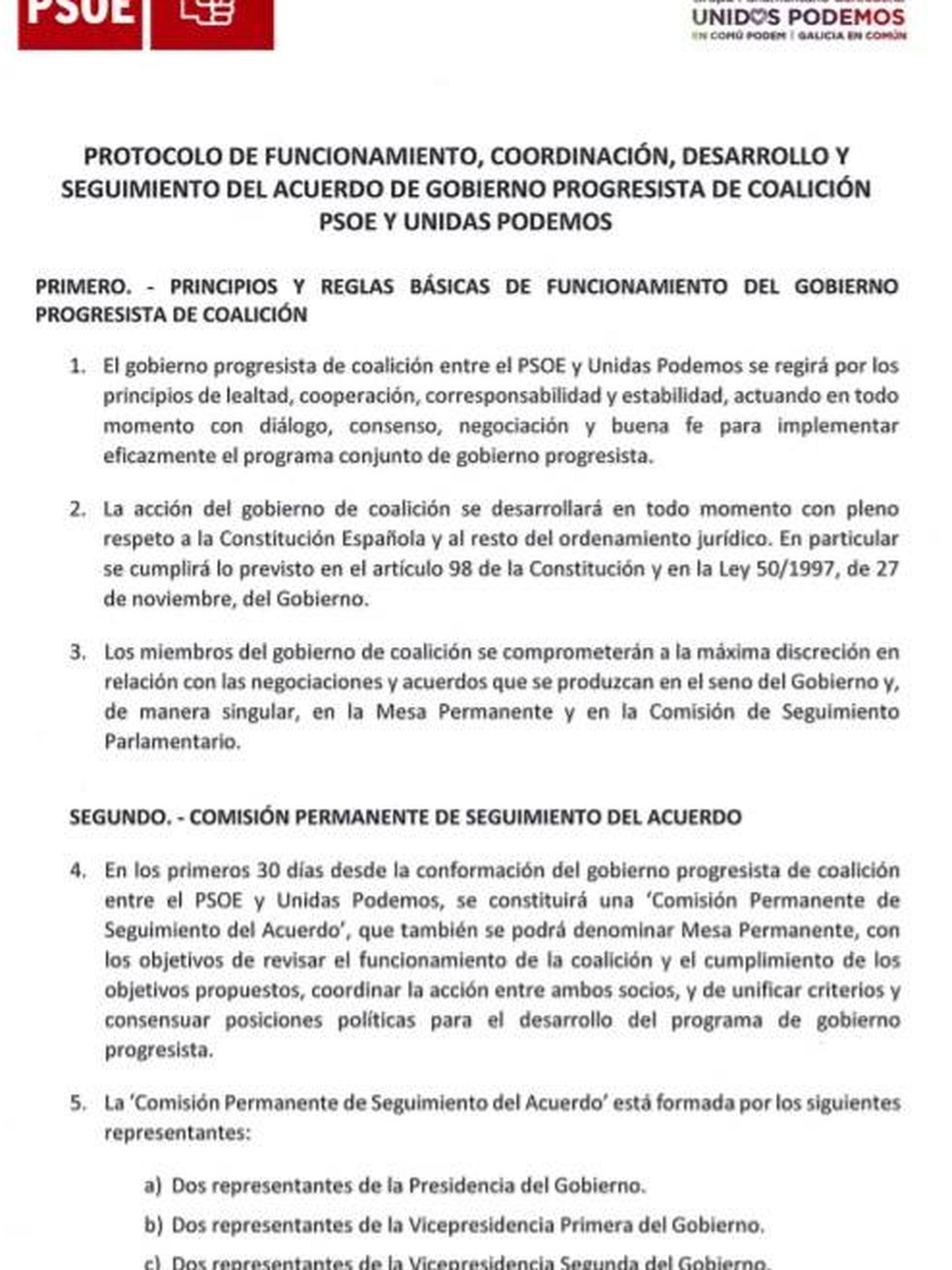 Consulte aquí en PDF el protocolo de coordinación y funcionamiento del acuerdo de Gobierno de coalición de PSOE y Unidas Podemos. 
