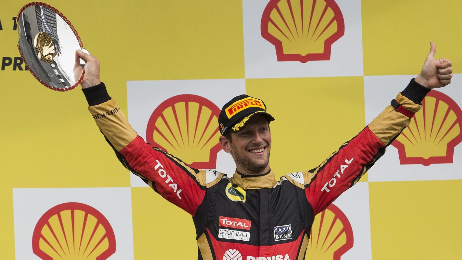Foto: Romain Grosjean celebra su tercer puesto en el Gran Premio de Bélgica (Reuters)