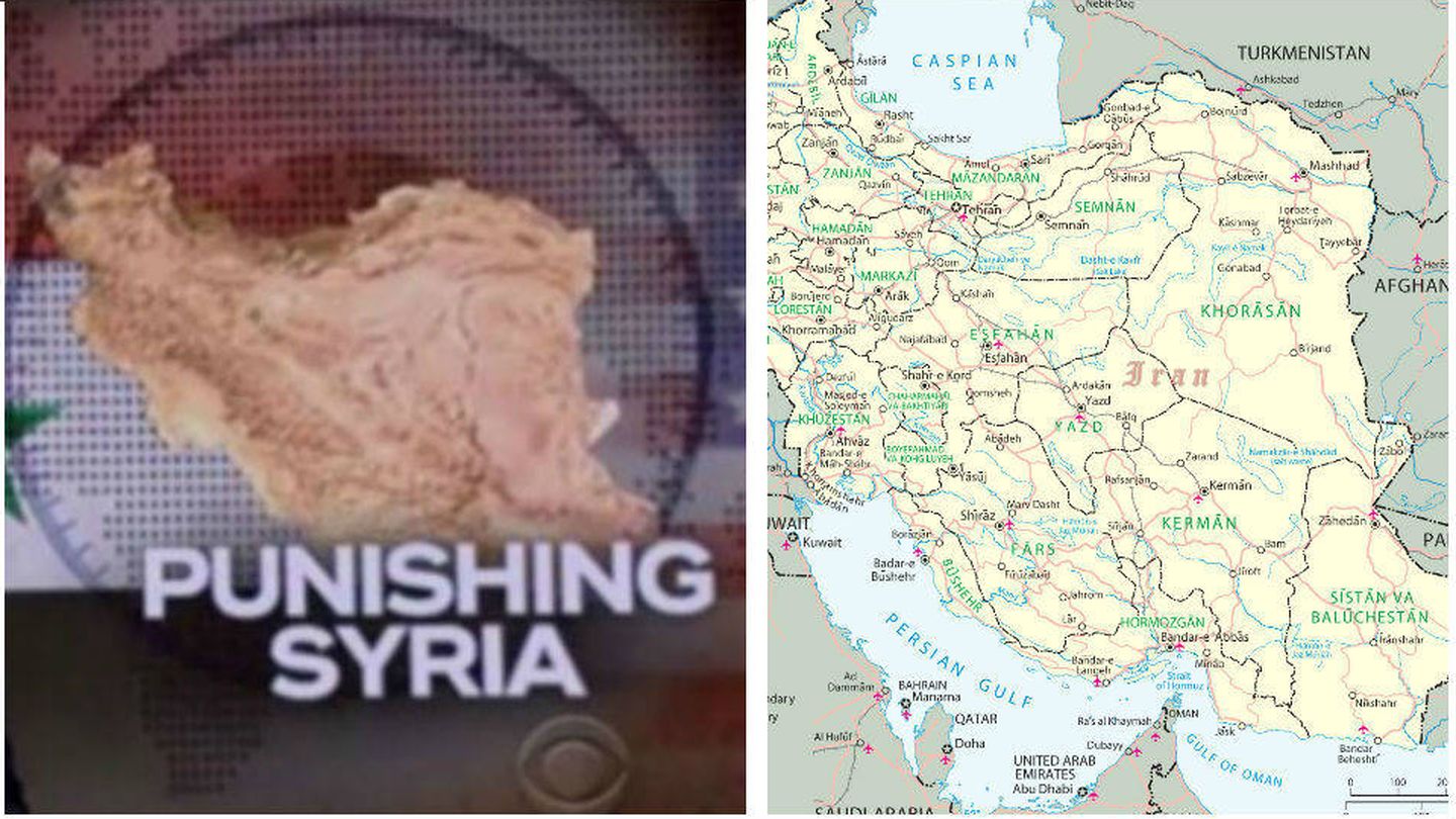 La CBS emitió una noticia sobre Siria ilustrándola con un mapa de Irán 