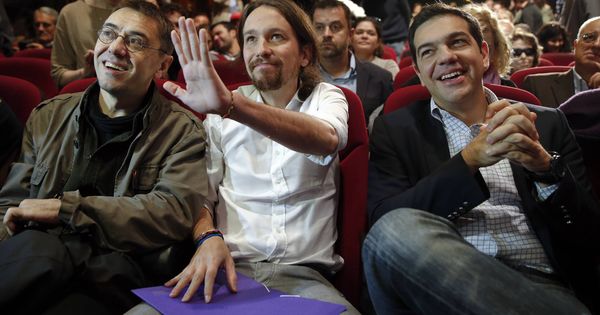 Foto: Juan Carlos Monedero, Pablo Iglesias y Alexis Tsipras en 2014. (Reuters)
