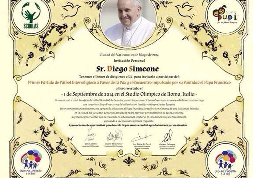 Foto: Invitación que recibió Diego Simeone (Twitter)