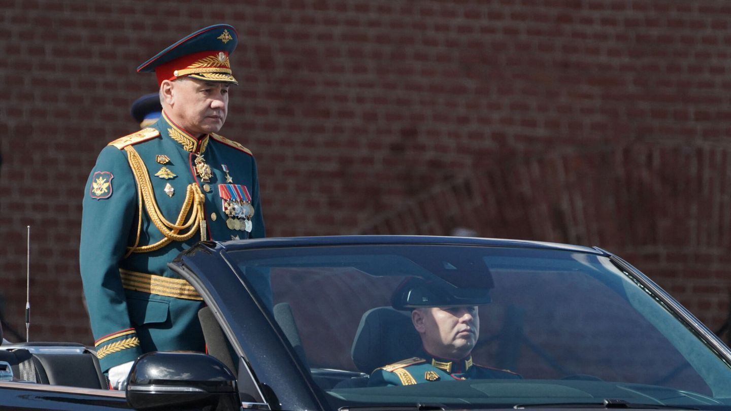 Russian Defence Minister Sergei Shoigu drives an Aurus cabriolet during a military parade on Victory Day, which marks the 78th anniversary of the victory over Nazi Germany in World War Two, in Red Square in central Moscow, Russia May 9, 2023. Pelagiya Tikhonova Moscow News Agency Handout via REUTERS ATTENTION EDITORS - THIS IMAGE HAS BEEN SUPPLIED BY A THIRD PARTY. MANDATORY CREDIT.