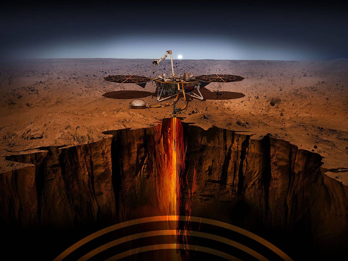 Foto: Ilustración de la NASA InSight en la superficie marciana (NASA)