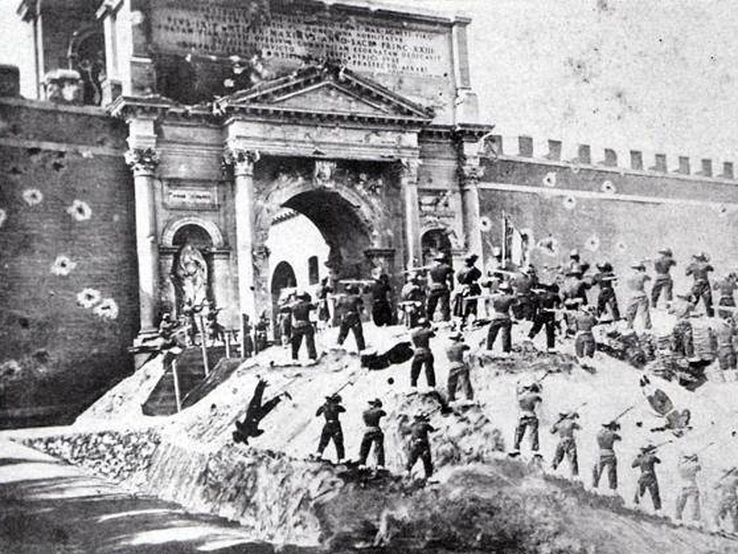 El 20 de septiembre de 1870 los Bersaglieri penetran en Roma mediante la apertura de una brecha en la Porta Pía 