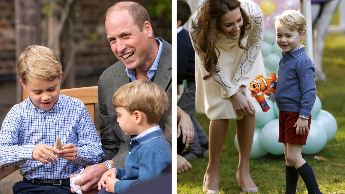 El príncipe Louis hace unos días (izquierda) y el príncipe George en 2016. (Palacio de Kensington / Reuters)