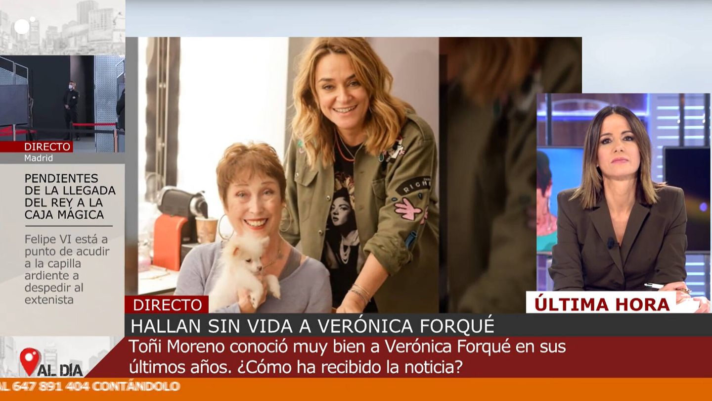 Toñi Moreno, en conexión con Mónica Sanz en 'Cuatro al día'. (Mediaset)