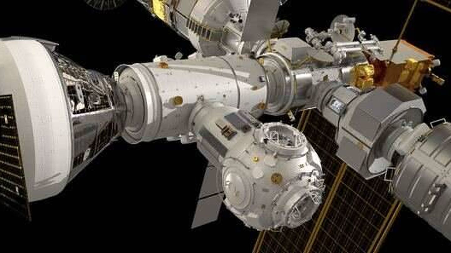 Parte de los módulos de la Lunar Gateway con una nave Orión atracada. (NASA)