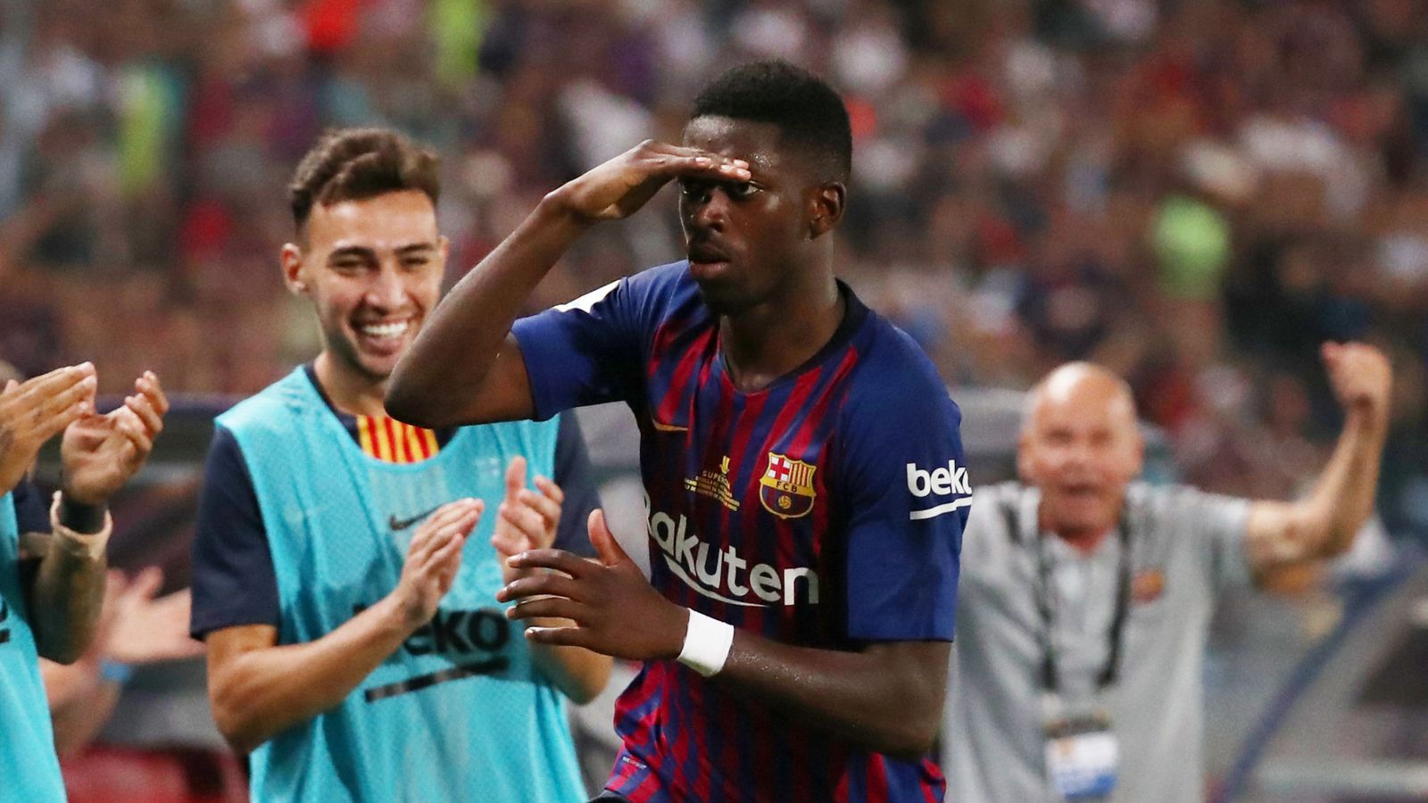Foto: Así celebró Dembélé su gol en la Supercopa. (Reuters)
