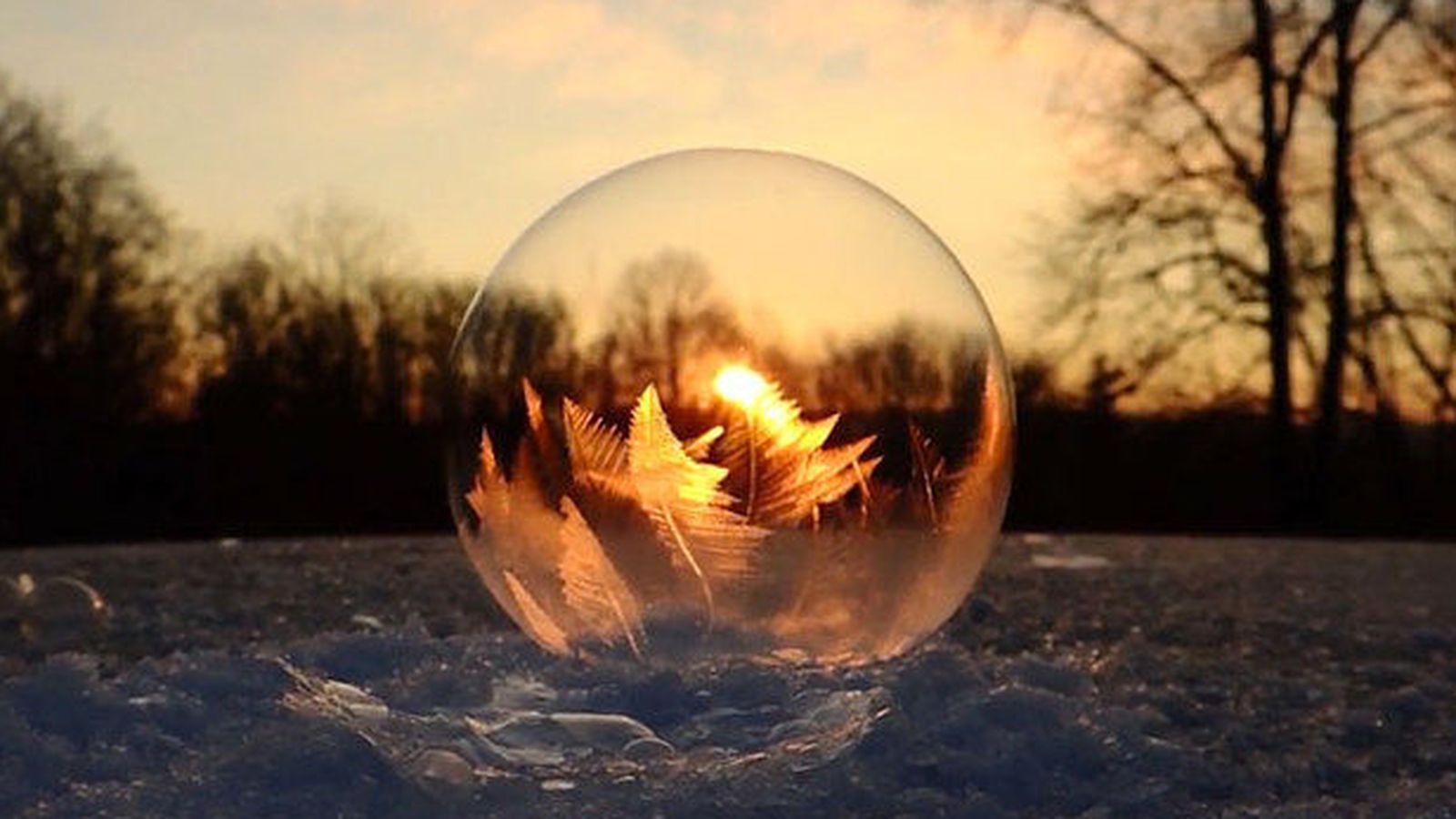 Foto: La pompa de jabón forma pequeños cristales mientras se congela sobre la nieve. (Michelle Lynn)